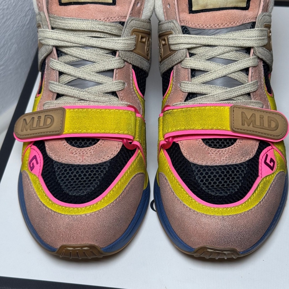 NEW Gucci Ultrapace RT Mid Top Sneakers Yellow Pink Blue M 6.5/ W 8-8.5 - Picture 11 of 15
